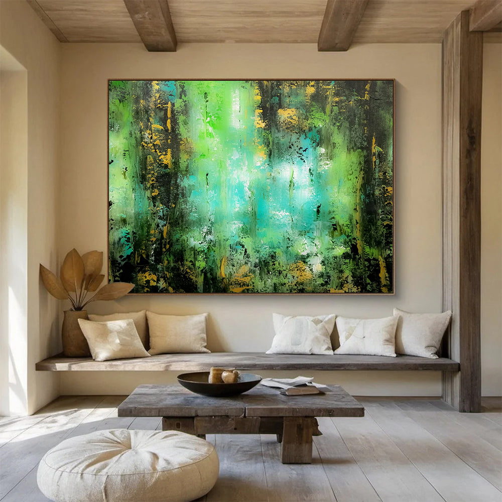 Green & Gold Abstract Art for Luxury Hotel Spa Relaxation Areas DLZ3305