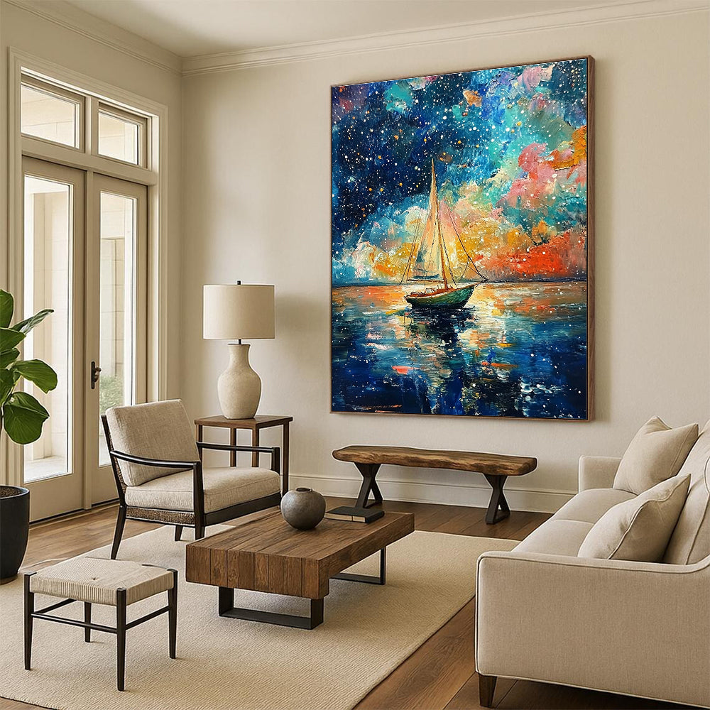 Starry Night Sailboat for Dreamy Guest Room & Cosmic - Themed Bar STSC1199