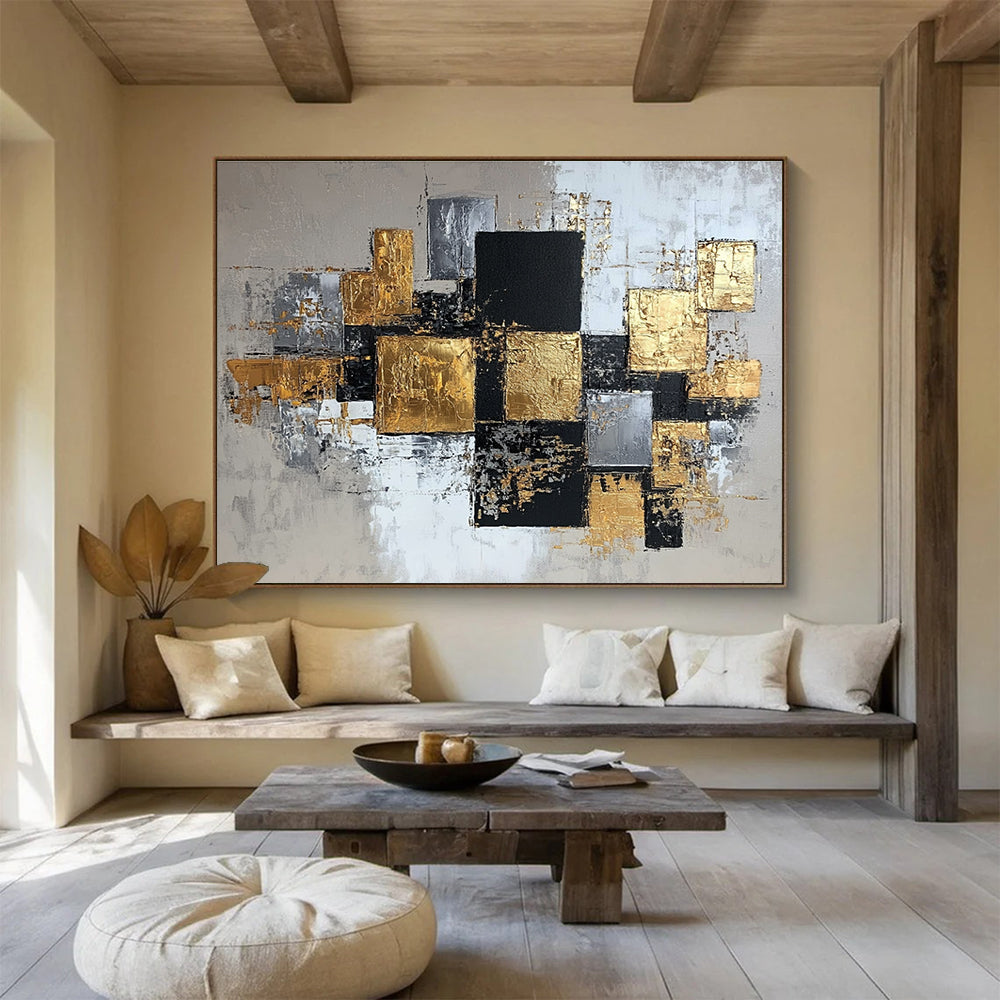 Gold, Silver and Black Abstract Art for Luxury Hotel Suite & Upscale Office SC318