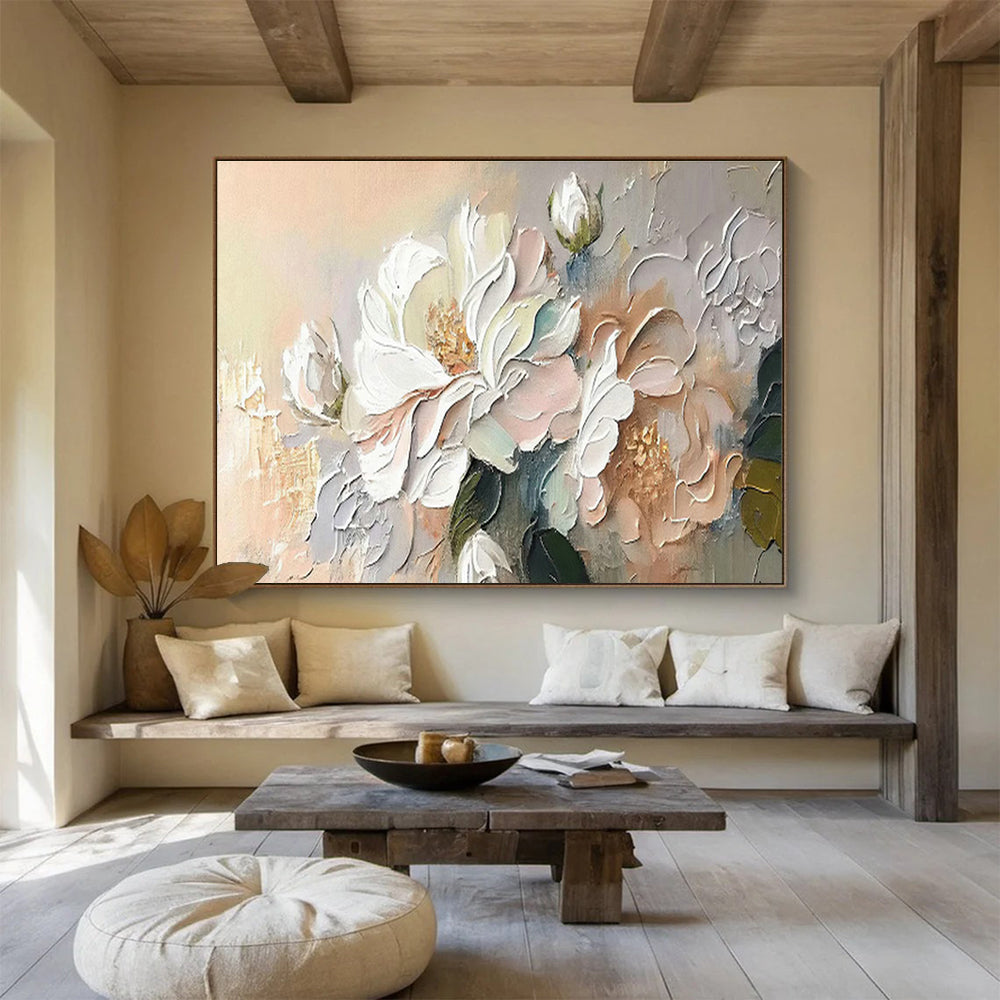 Pastel Flower Relief Art for Charming Cottage - Style Breakfast Nooks DLZ3097