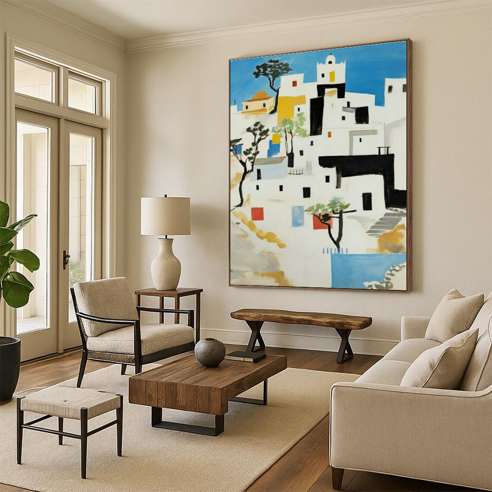 White Building Landscape Art for Mediterranean - Style Villa & Travel Agency Office DLZ1769