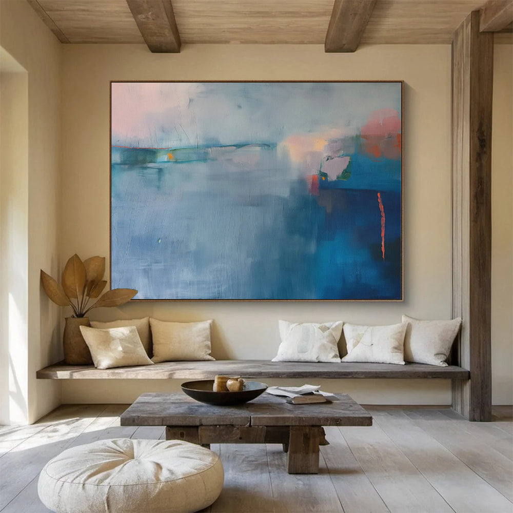 Light - Blue Abstract Landscape Art for Coastal - Themed Guest Room DLZ2861