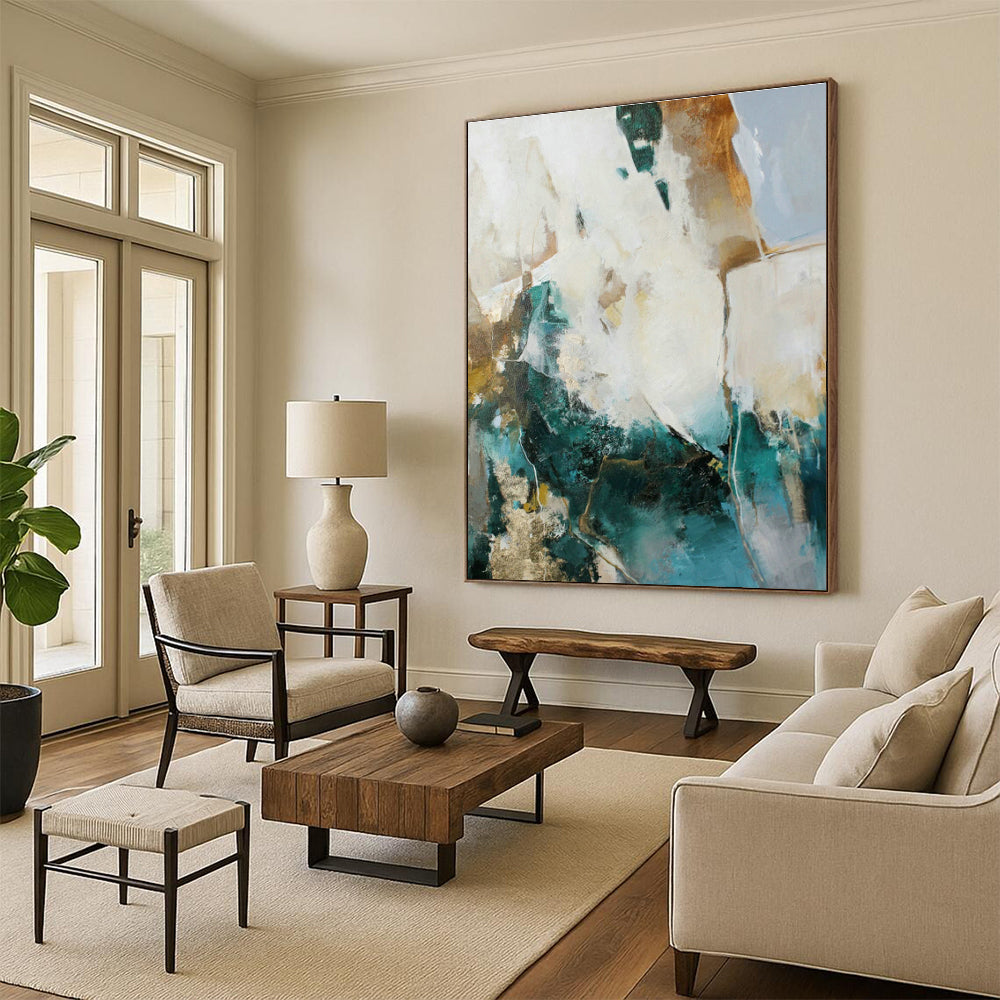 Teal & Gold Abstract Art for Luxury Hotel Lobby & Modern Home Office DLZ1020