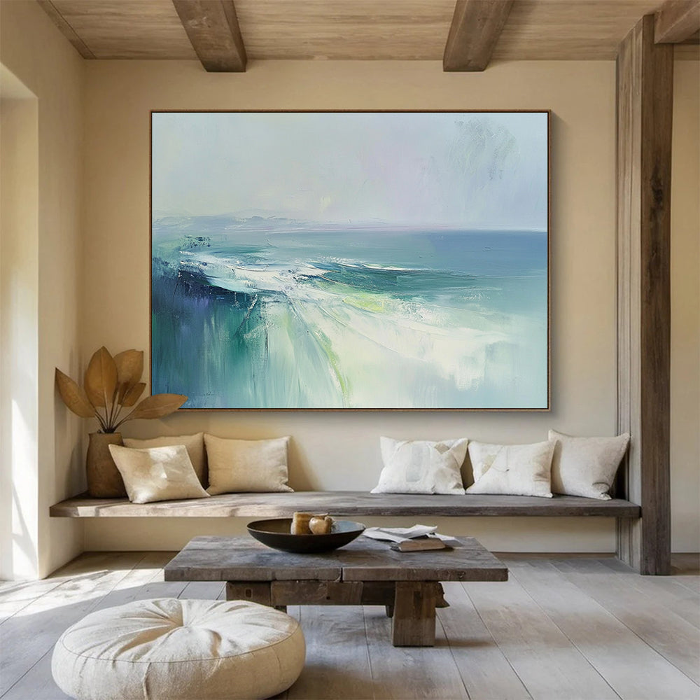 Soft - Hued Sea Abstract Art for Coastal Wellness Center & Beach House Bedroom SC047