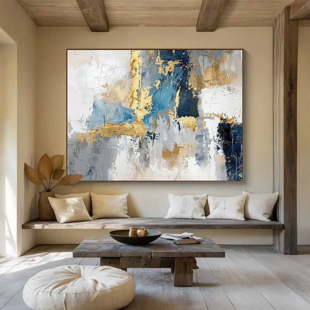 Blue - Gold Geometric Abstract Art for Chic Entryway DLZ2728