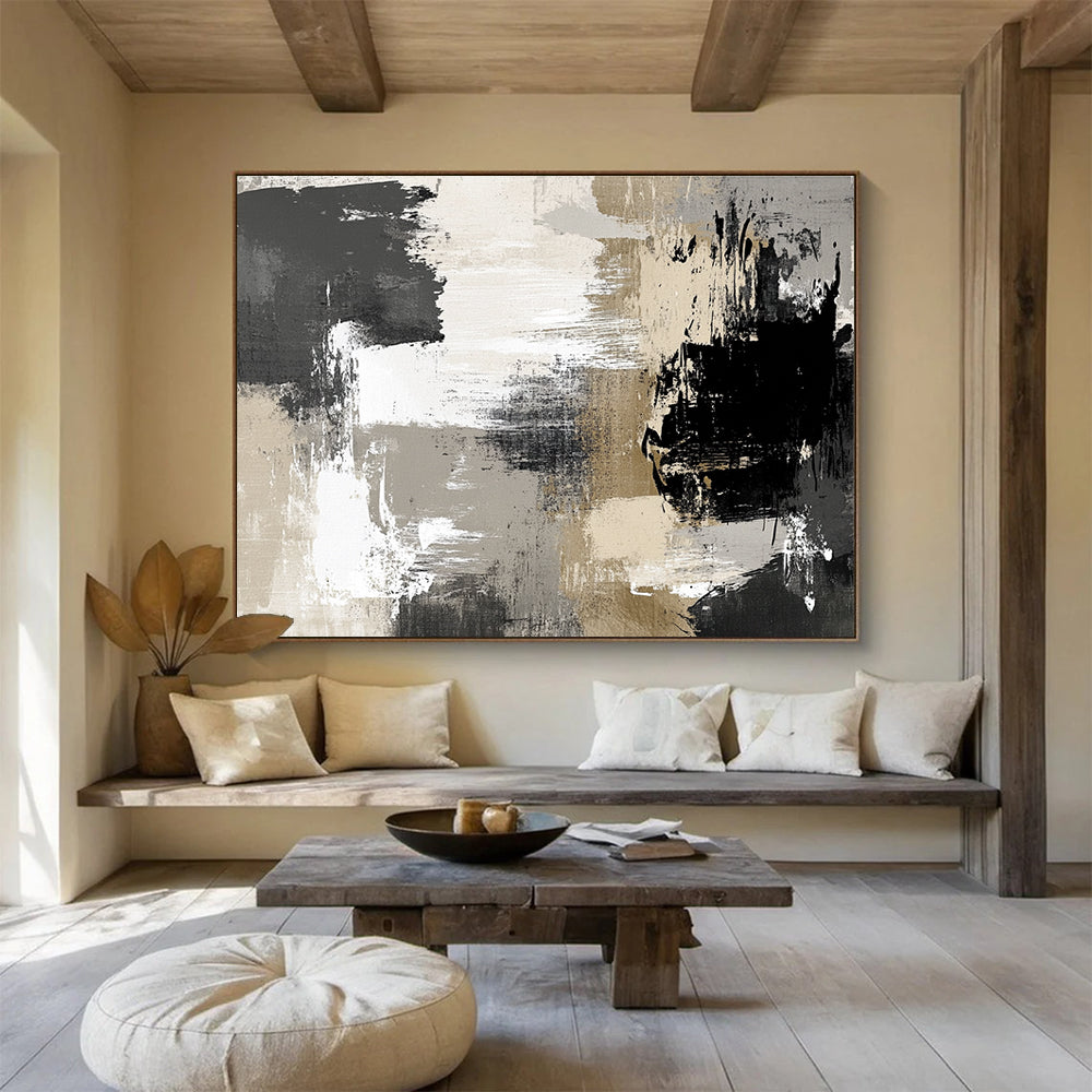 Neutral Tone Abstract Art for Industrial - Style Loft & Art - Inspired Home Office SC507