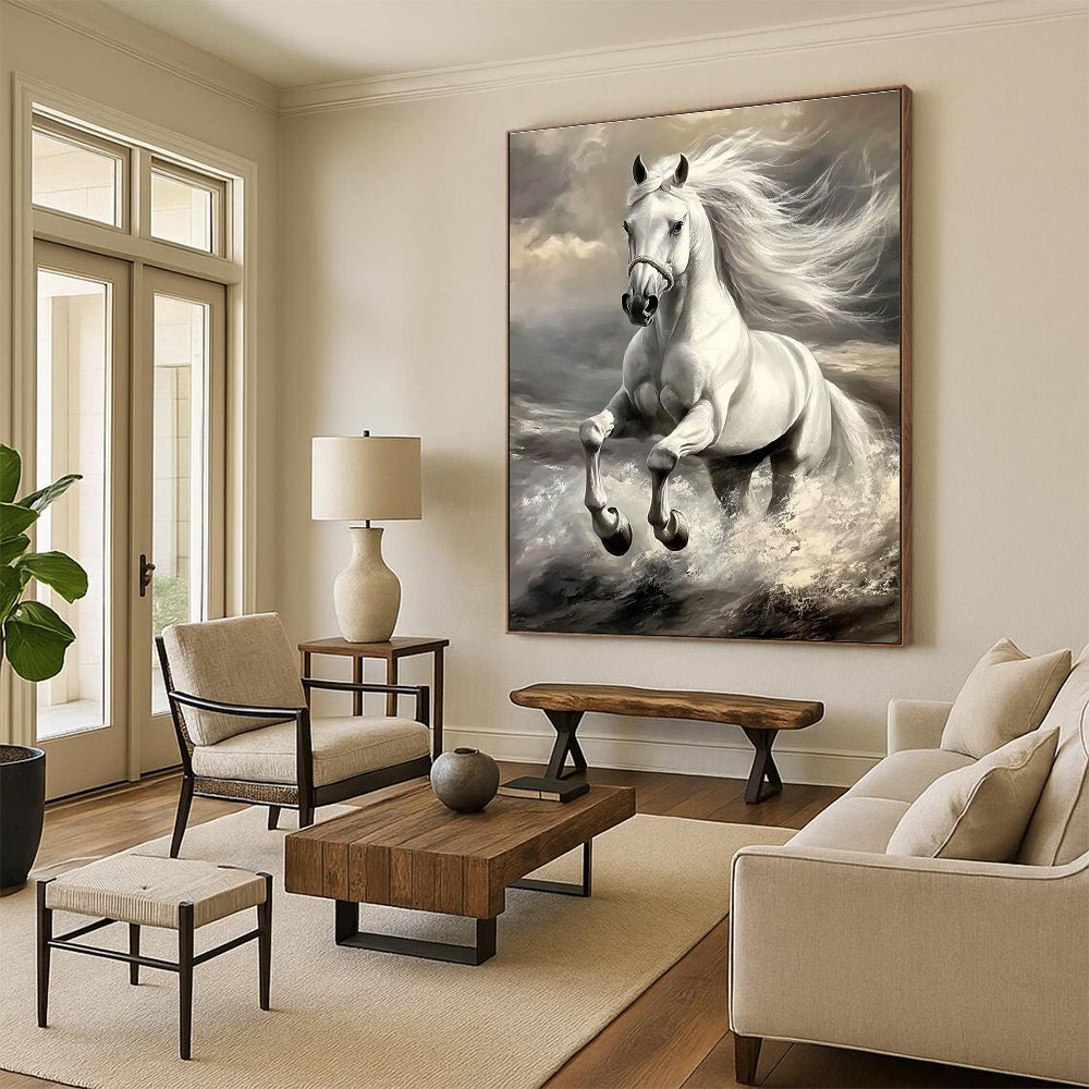 Galloping White Horse Art for Equestrian Home Study & Adventure - Themed Library STSC1053