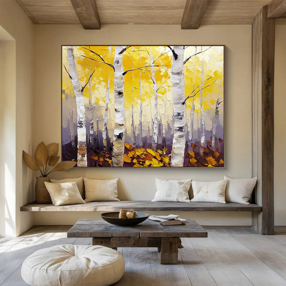 Golden Birch Forest Art for Autumn - Themed Restaurant & Rustic Home SC407