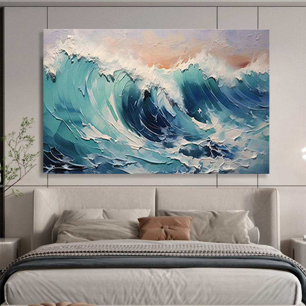 Textured Ocean Wave Art for Coastal - Themed Living Room Drama DLZ3063