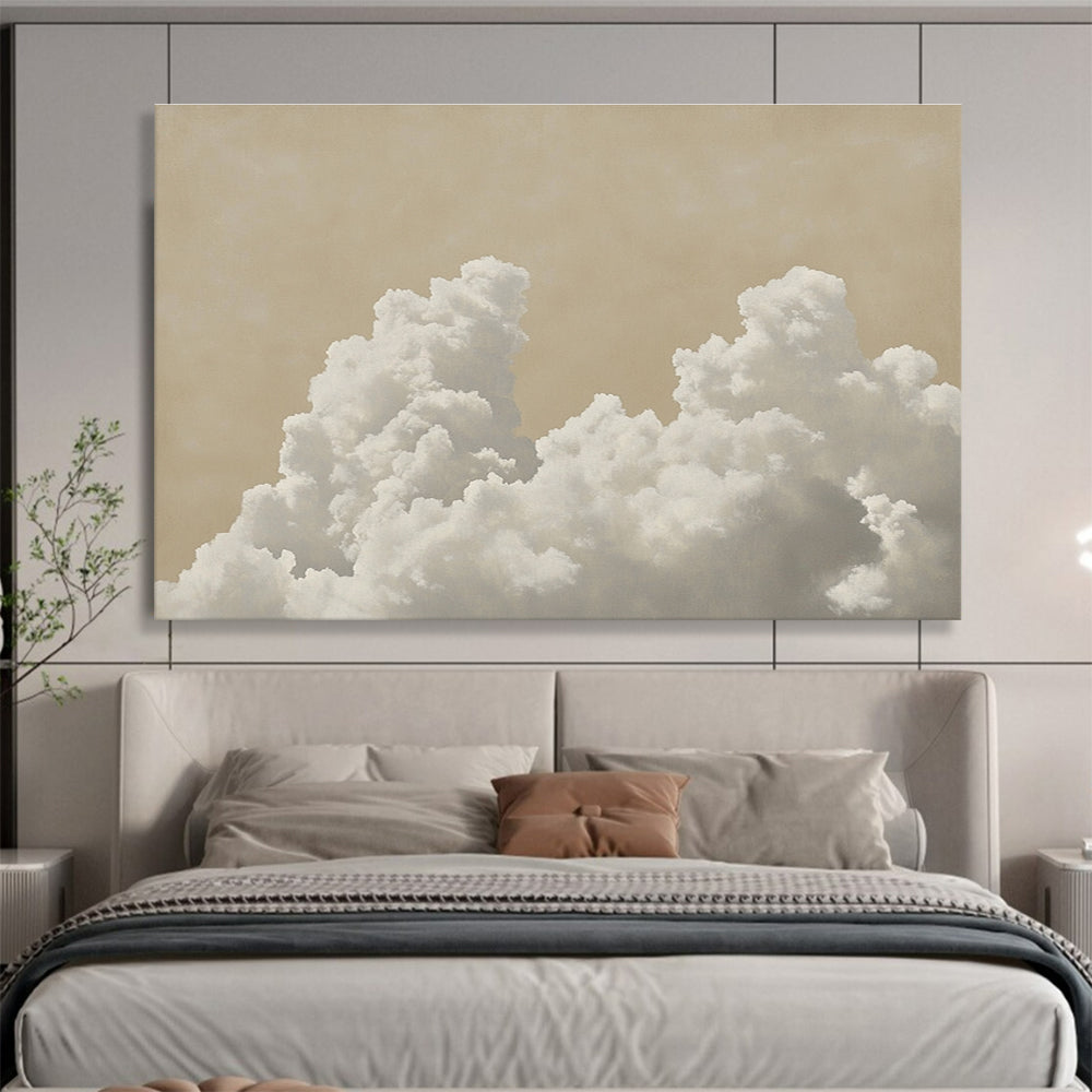 Fluffy Clouds on Beige Art for Serene Nursery & Wellness Space SC454