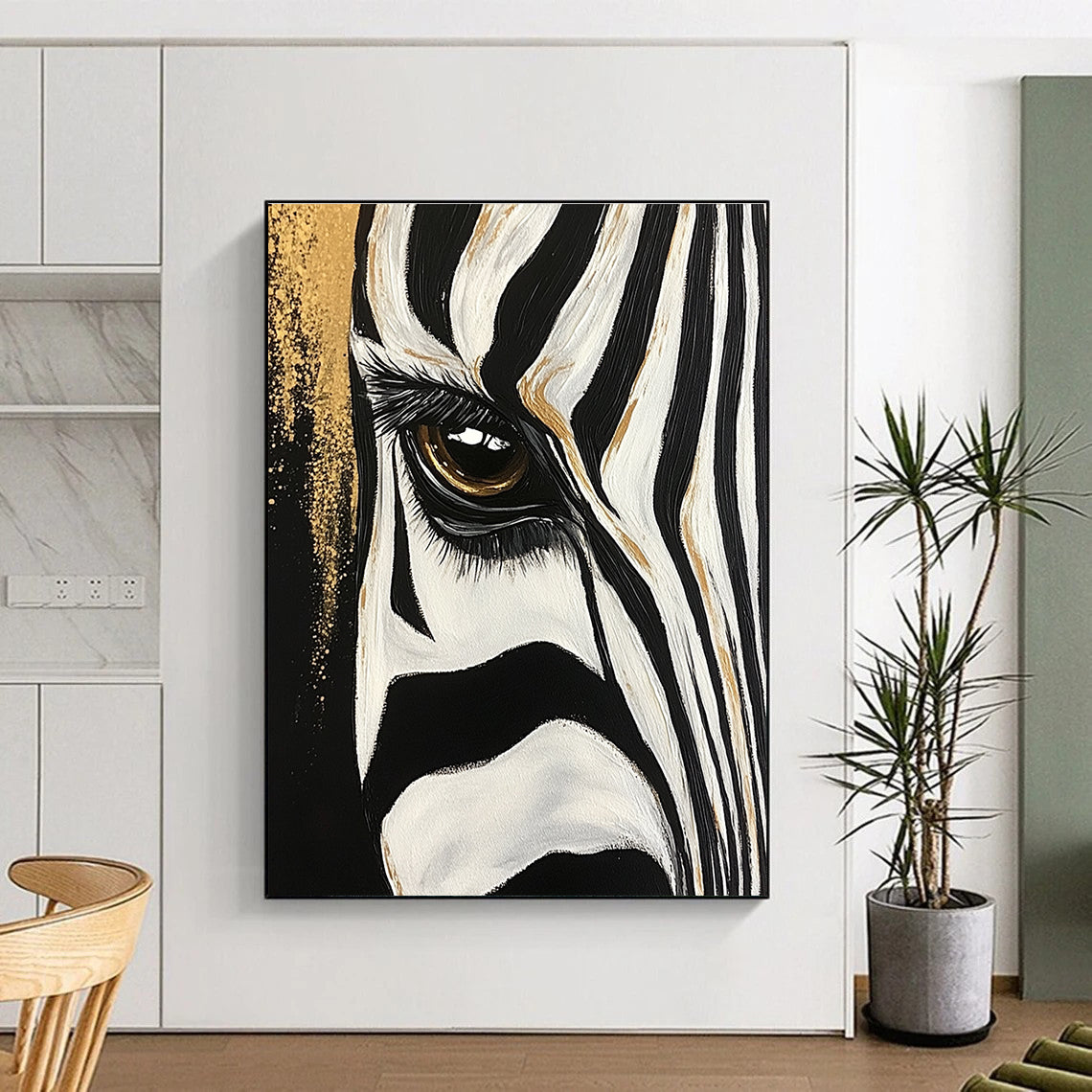 Zebra Eye with Gold Accents for Exotic Animal - Themed Lounge & Contemporary Art Studio STSC956