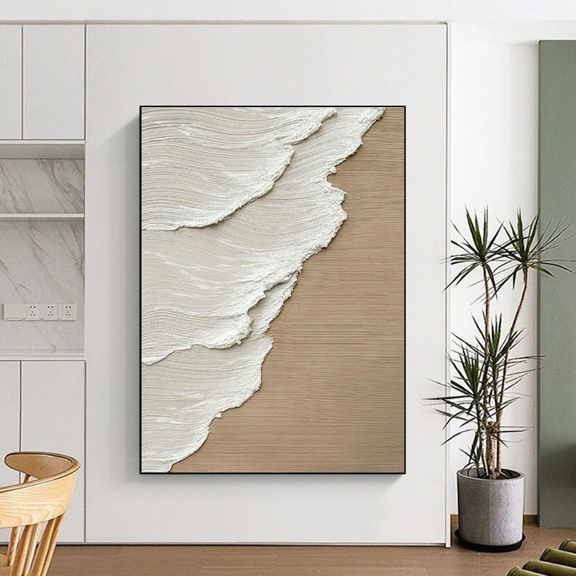Beige and White Texture Art for Scandinavian - Style Home & Neutral - Toned Studio DLZ2176