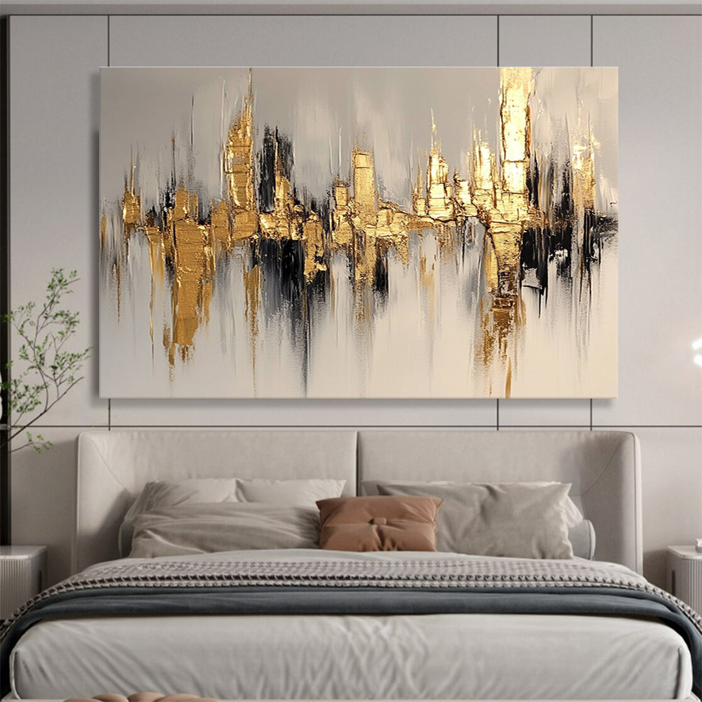 Golden City Skyline Art for Luxury Hotel Lobby & Modern Office Reception SC170