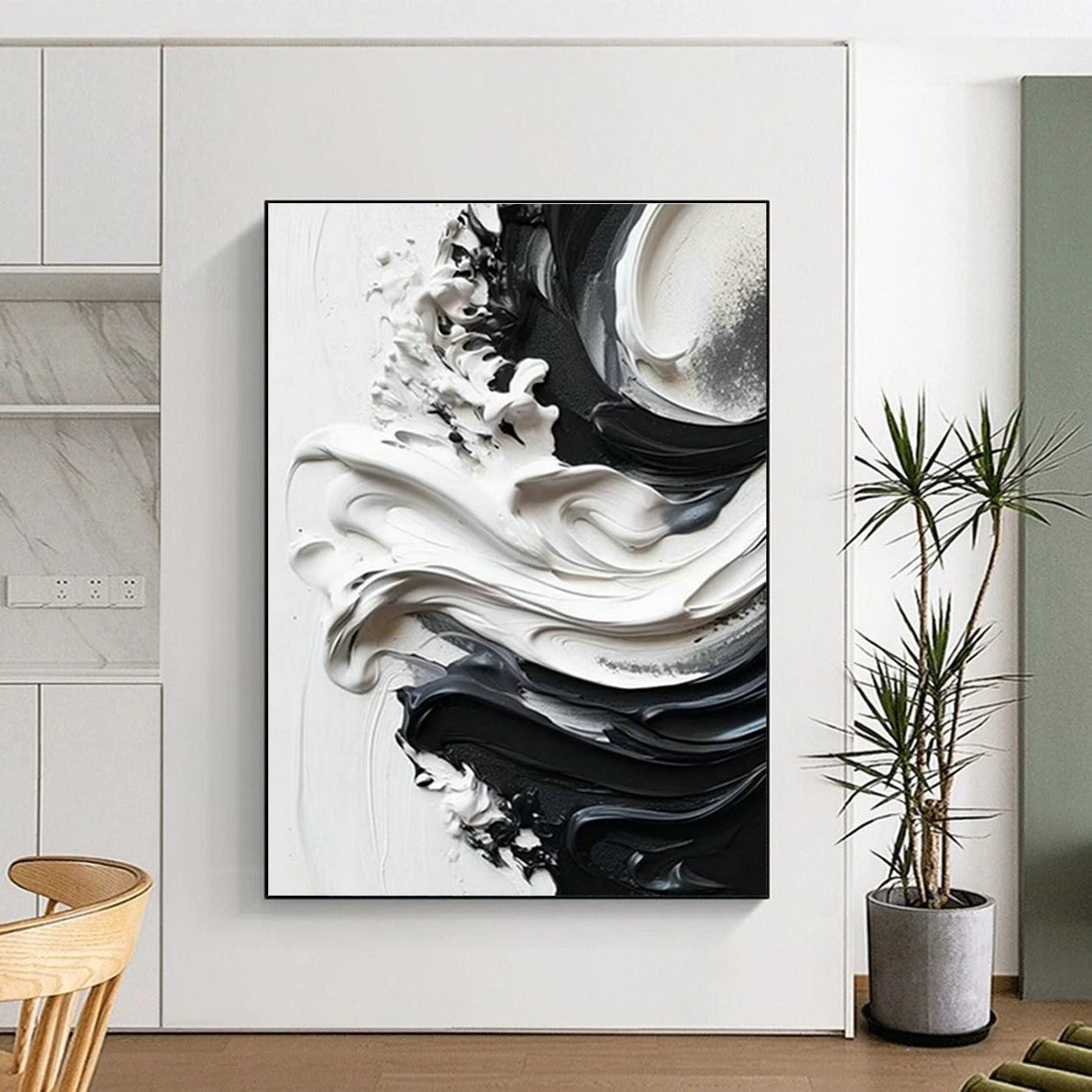 Black - White Flowing Abstract Art for Bedroom & Office DLZ0371