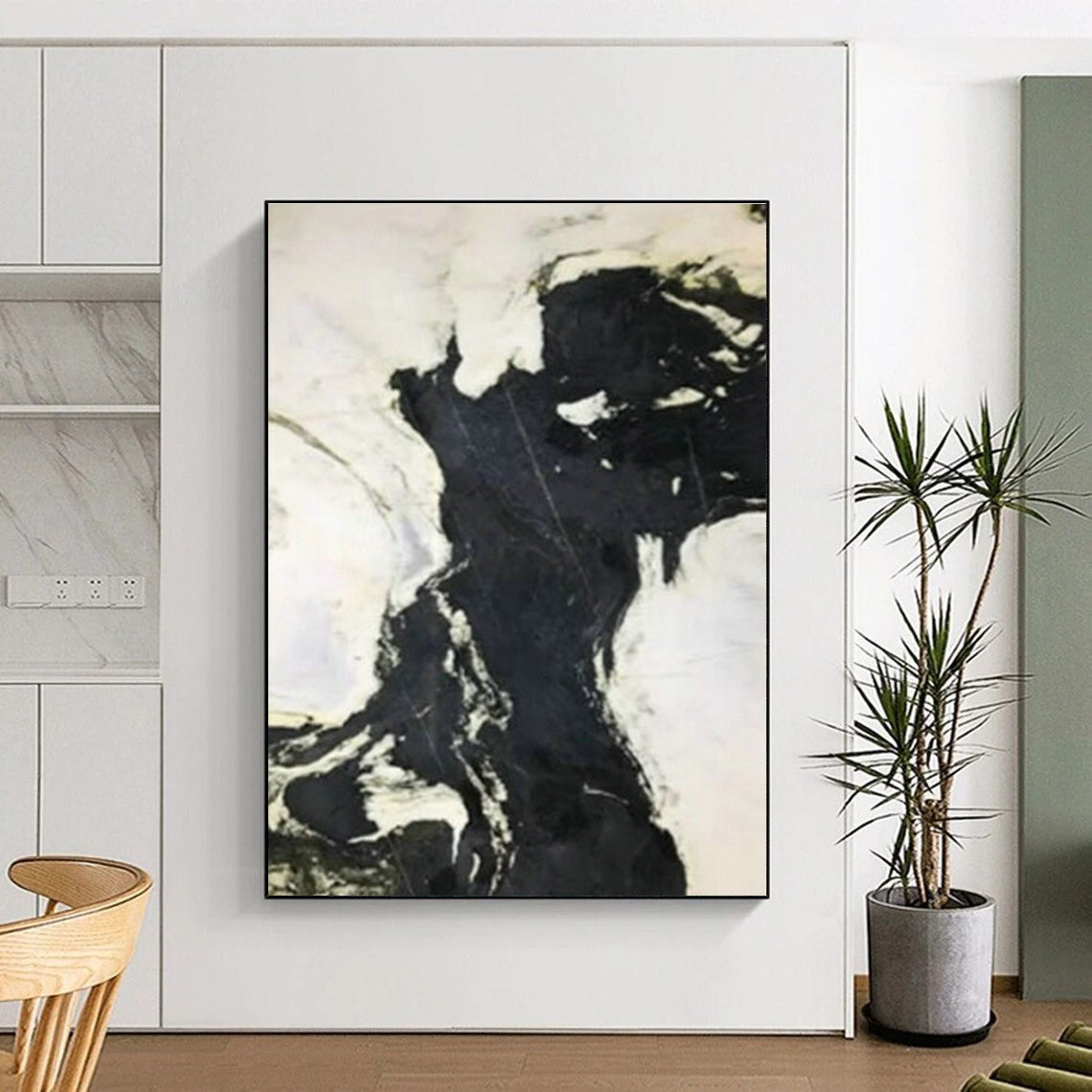 Minimalist Black and White Ink Abstract Art for Zen - Inspired Home Office & Contemporary Art Studio DLZ1612