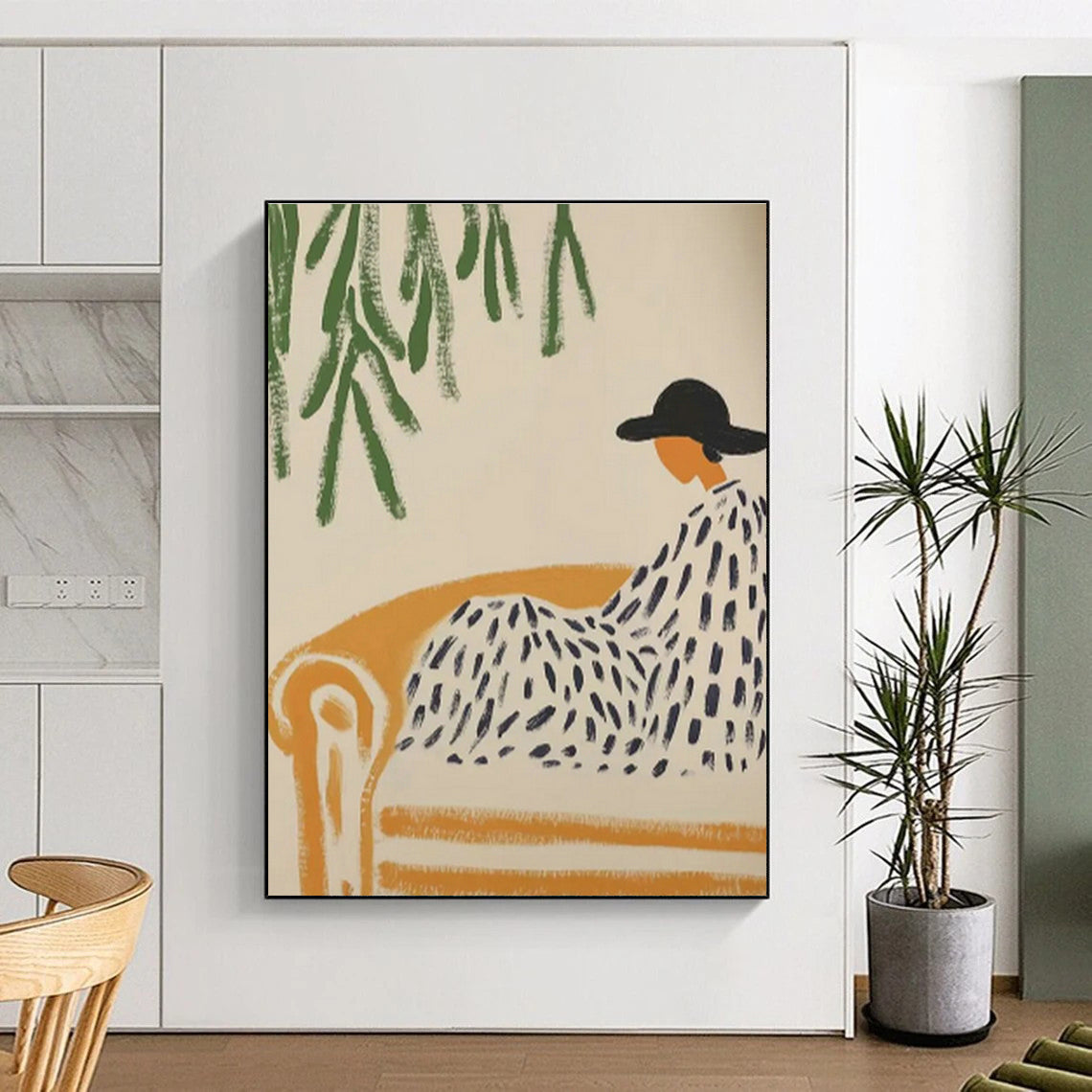 Figure on Sofa Under Tree Art for Bohemian Garden Room & Literary Lounge DLZ0703