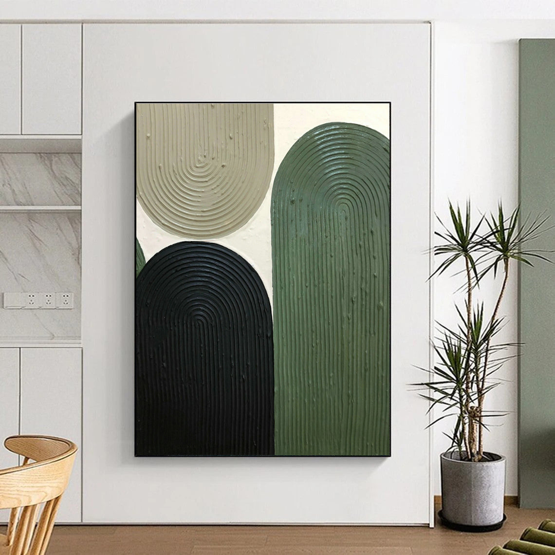 Green - Brown - Black Relief Art for Mid - Century Home & Outdoor - Inspired Restaurant DLZ1174