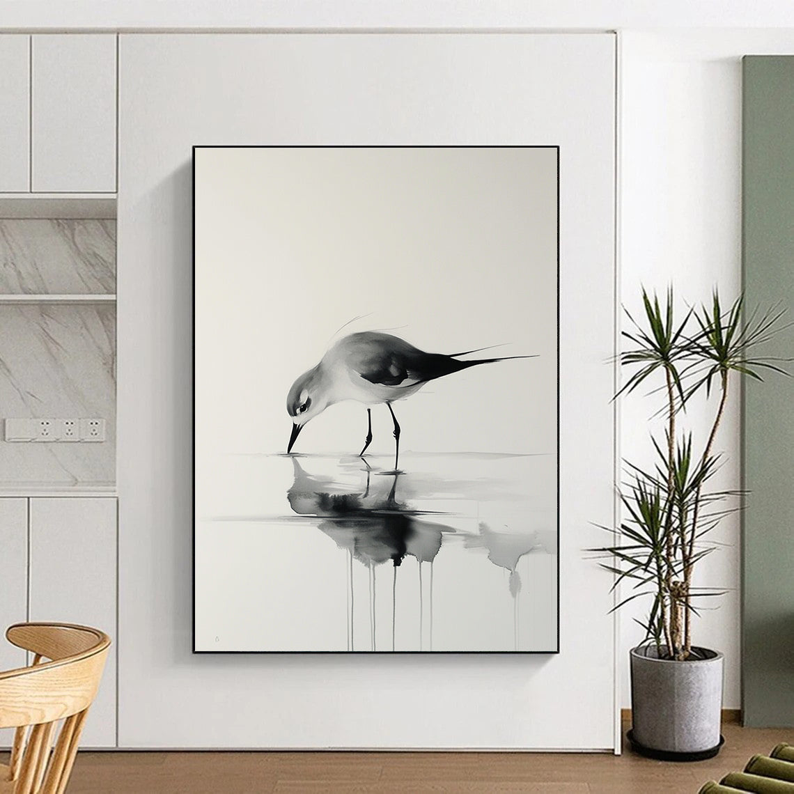 Ink Wash Bird Drinking for Zen - Inspired Office & Traditional Tea House STSC906