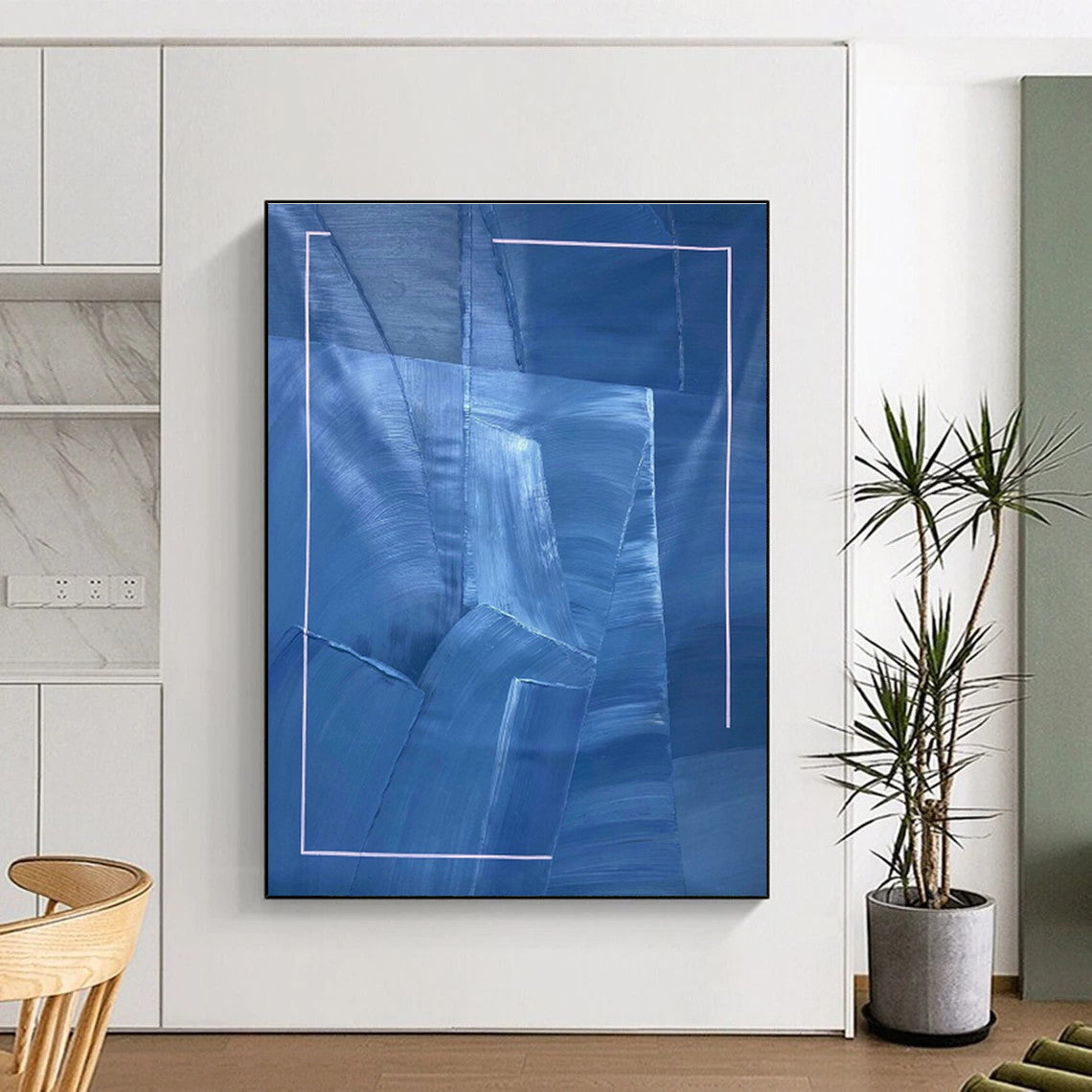 Blue and White Geometric Abstract Art for Coastal - Inspired Office & Scandinavian - Style Home DLZ0753
