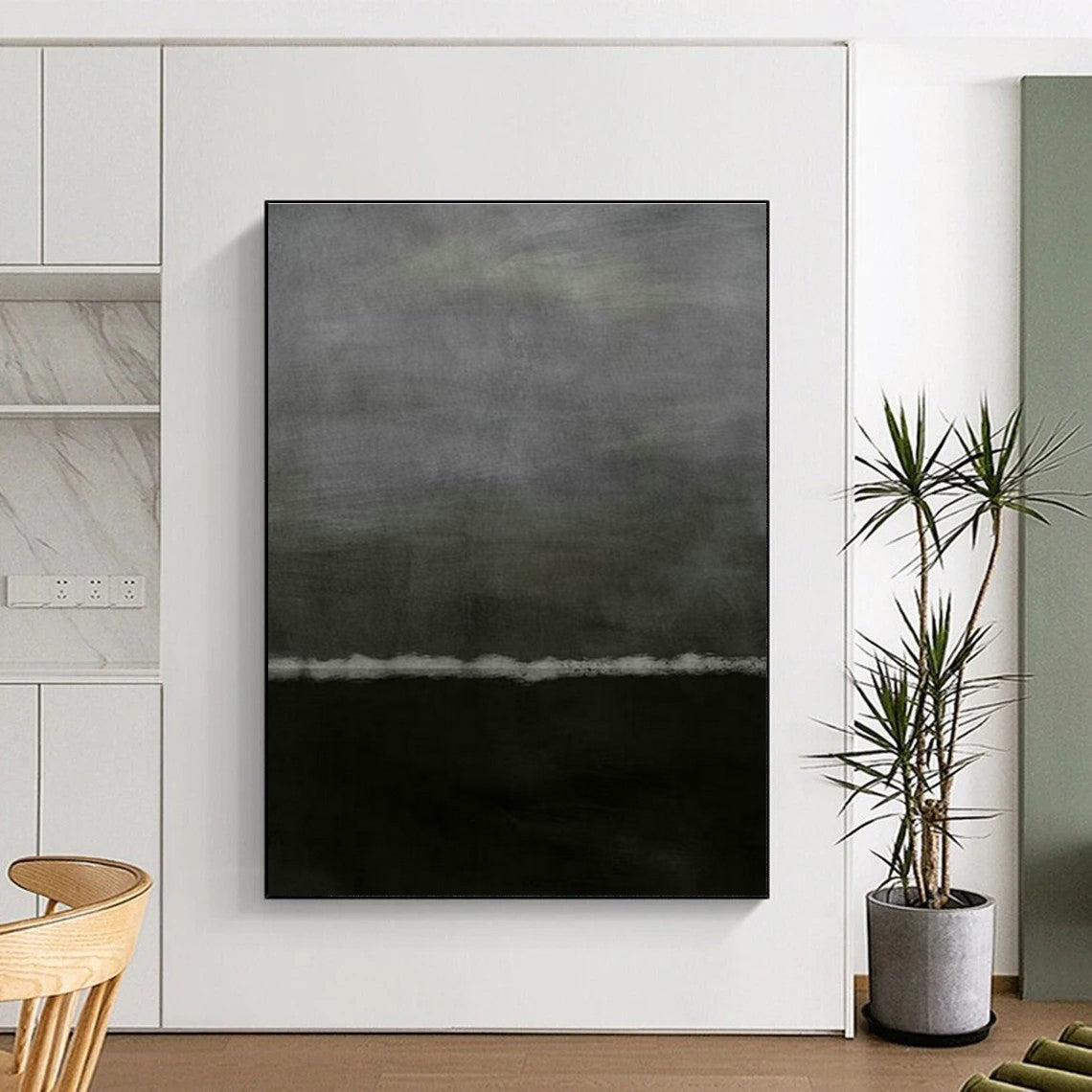Gray and Black Minimalist Abstract Art for Bedroom & Modern Studio Apartment DLZ1209