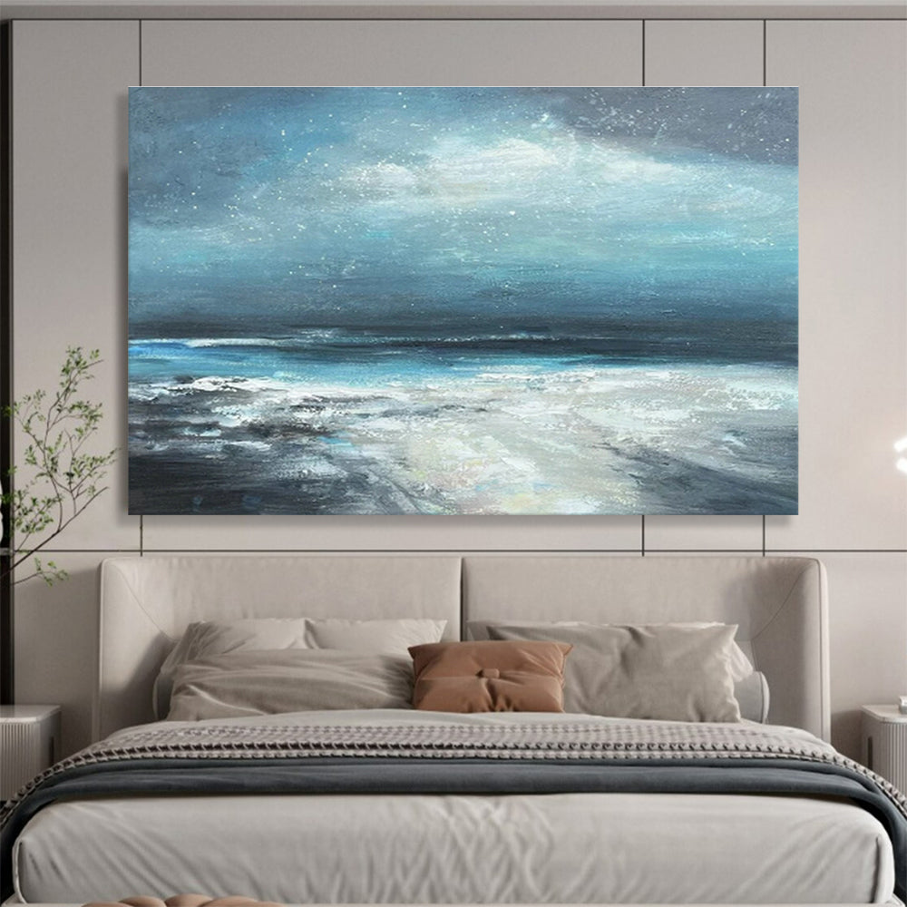 Blue - Tone Starry Sea Oil Painting for Coastal - Inspired Bedrooms DLZ2495
