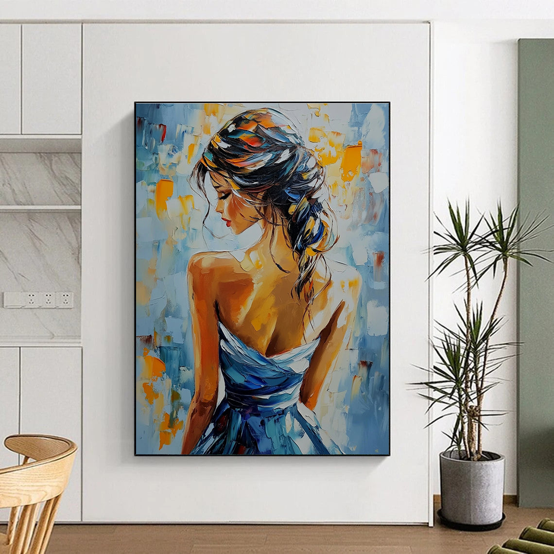 Woman in Blue Dress (Back View) for Romantic Restaurant & Feminine Boudoir STSC903