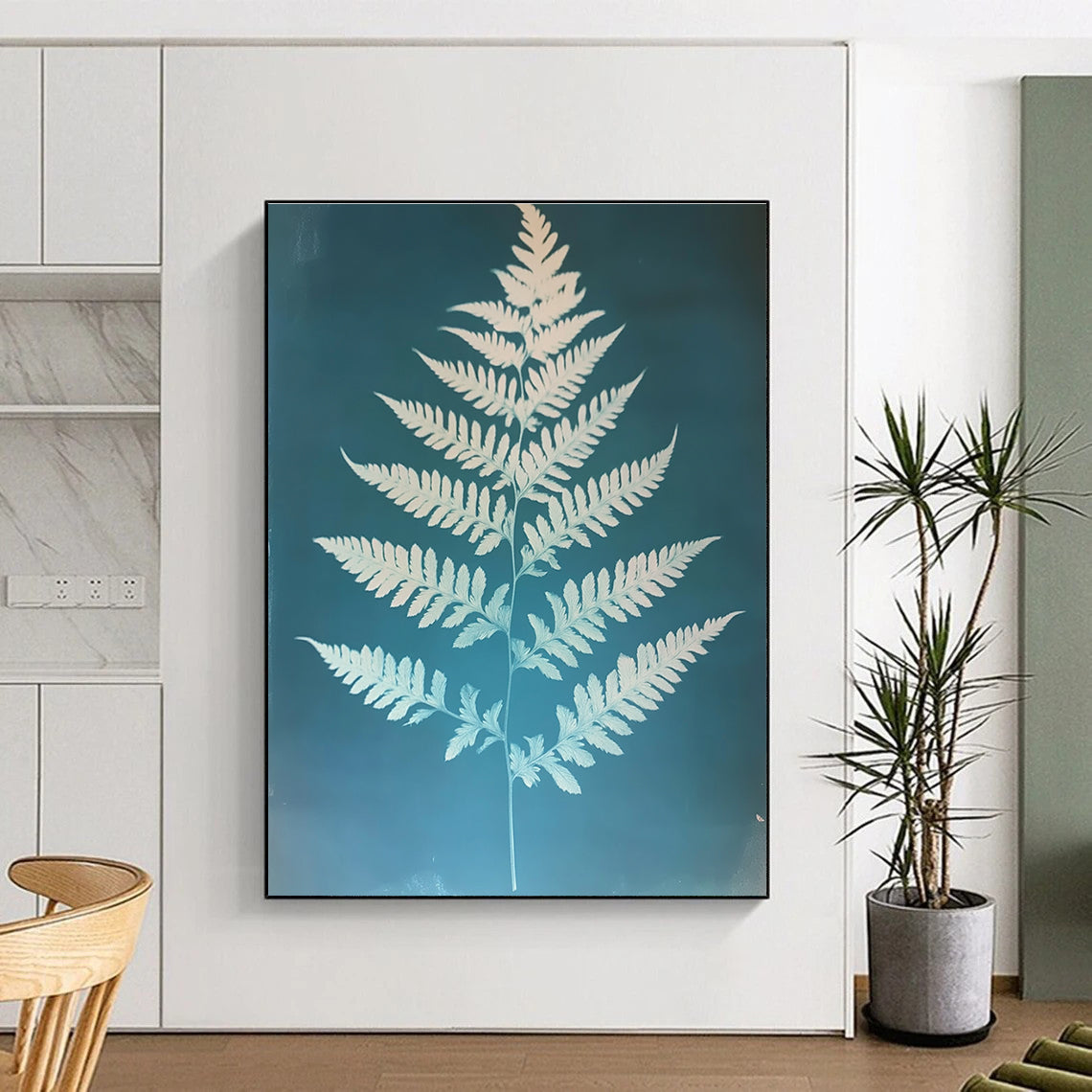 White Fern on Blue for Botanical - Themed Bathroom & Nature - Inspired Lounge STSC1288