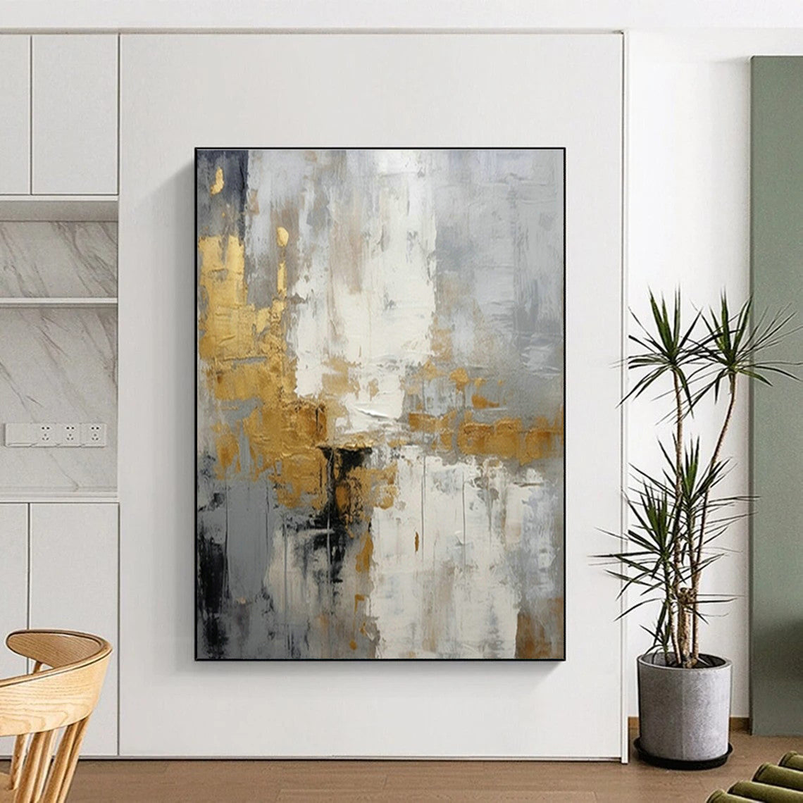 Gold - Gray Abstract Art for High - End Spa & Art - Deco Apartment DLZ1069