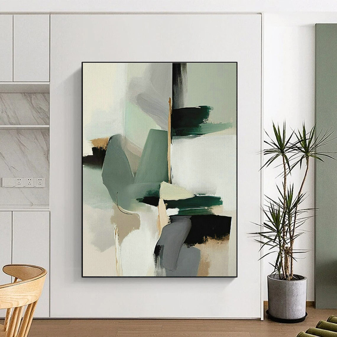 Green - Gray Geometric Abstract Art for Modern Office Lounge & Scandinavian Bedroom DLZ1640