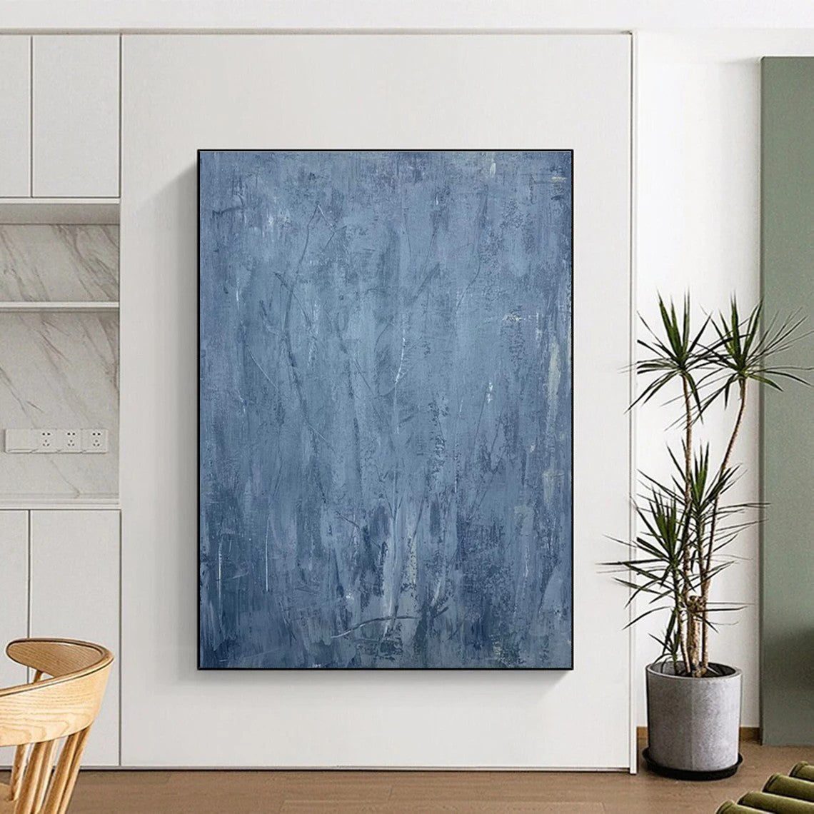 Gray - Blue Textured Abstract Art for Minimalist Bedroom & Calm Wellness Studio DLZ0754