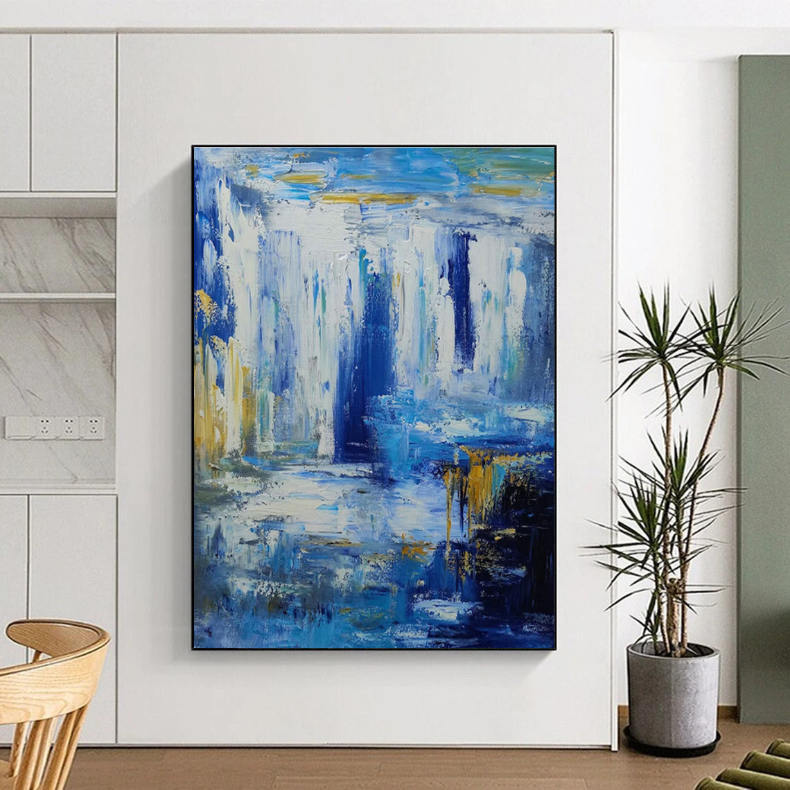 Blue - Gold Waterfall Oil Painting for Luxury Hotel Lobby & Nature - Lover’s Home Office DLZ1339