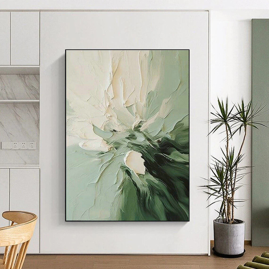 Textured Floral in Green Art for Botanical Boutique & Calming Yoga Studio DLZ1468
