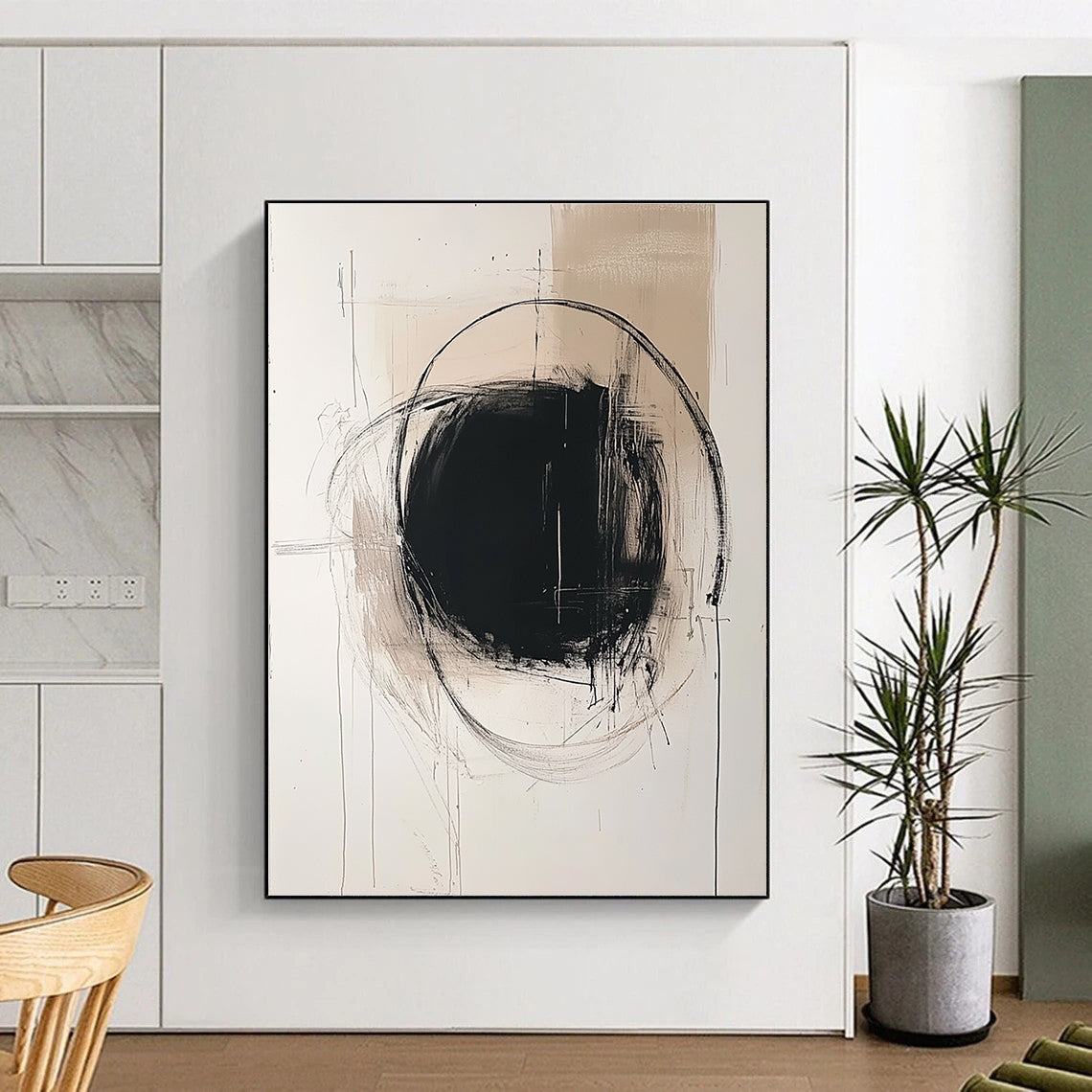 Monochromatic Black Circle Abstract for Minimalist Office & Modern Art Gallery STSC771
