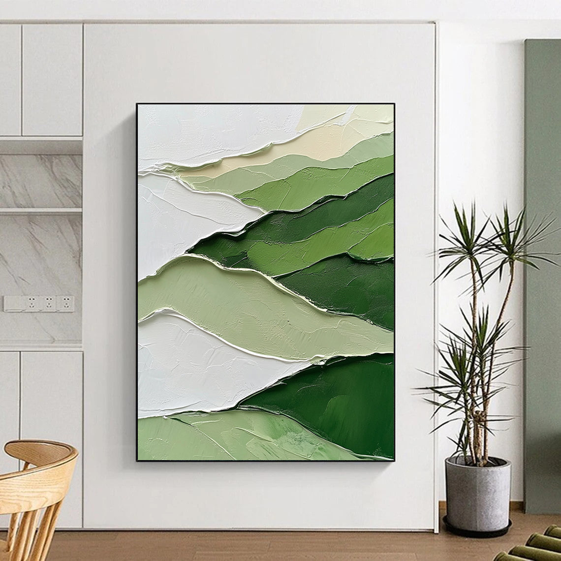 Textured Green and White Mountains for Nature - inspired Home Office & Modern Art Gallery STSC1005