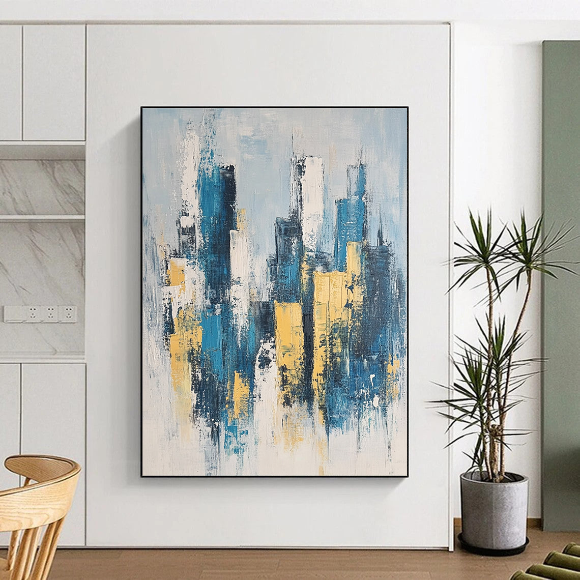 Blue and Gold Cityscape Art for Luxury Home Living Area & Art - Themed Corporate Lounge STSC1358