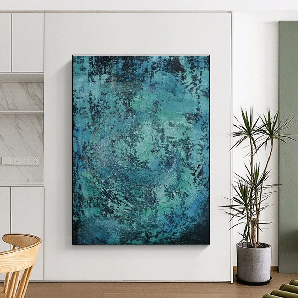 Blue - Green Textured Abstract Art for Coastal - Inspired Spa & Relaxing Bedroom DLZ0761