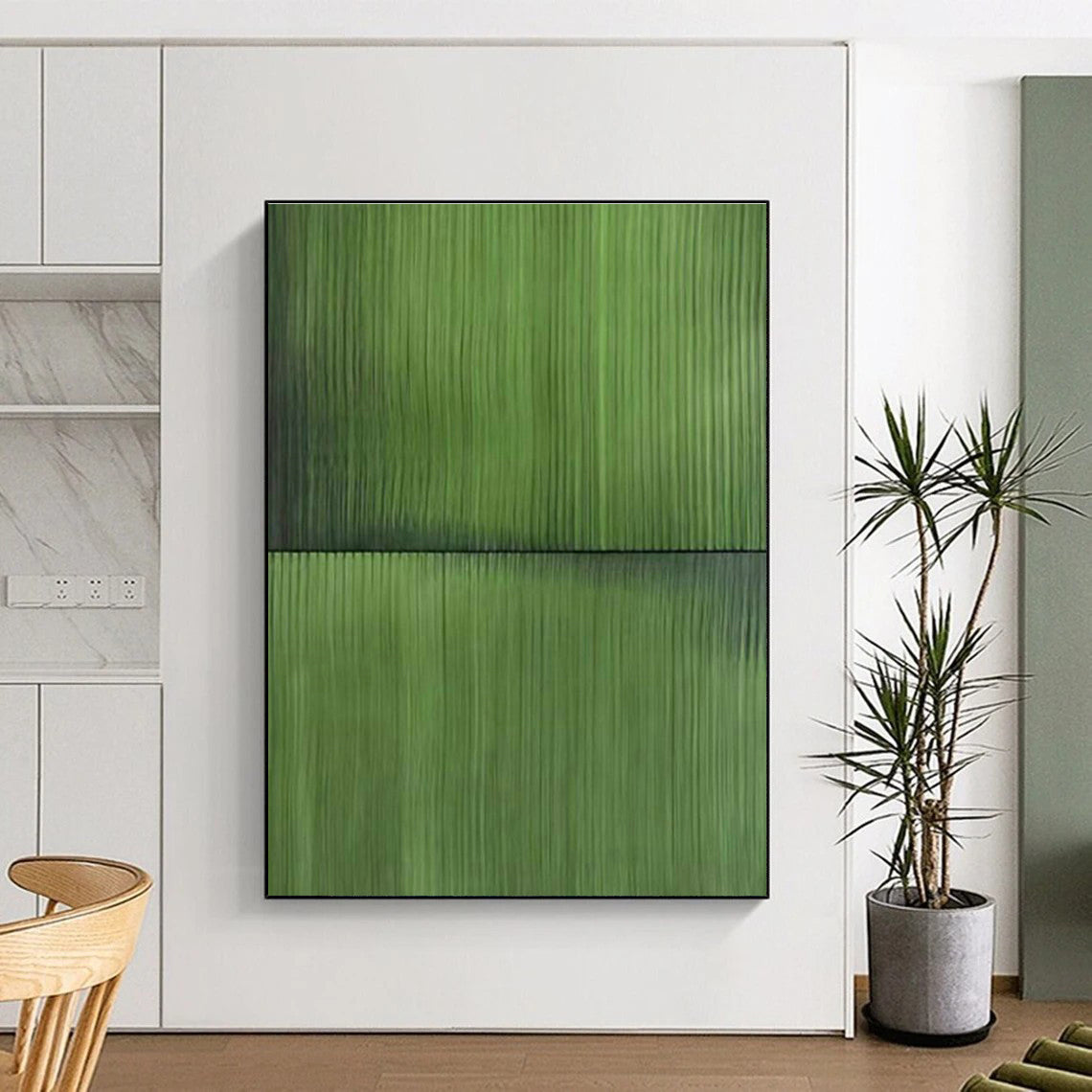 Green Vertical Lines Art for Eco - Friendly Home Study Spaces & Plant - Filled Work-from-Home Nooks DLZ0298