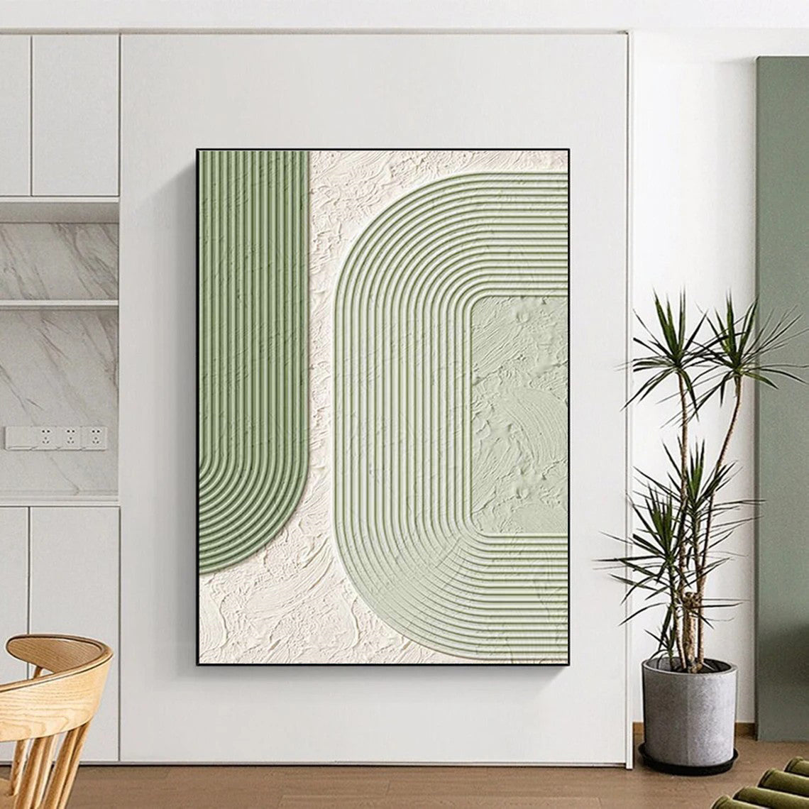 Green and White Textured Arches Art for Scandi - Style Café & Modern Living Room DLZ2193