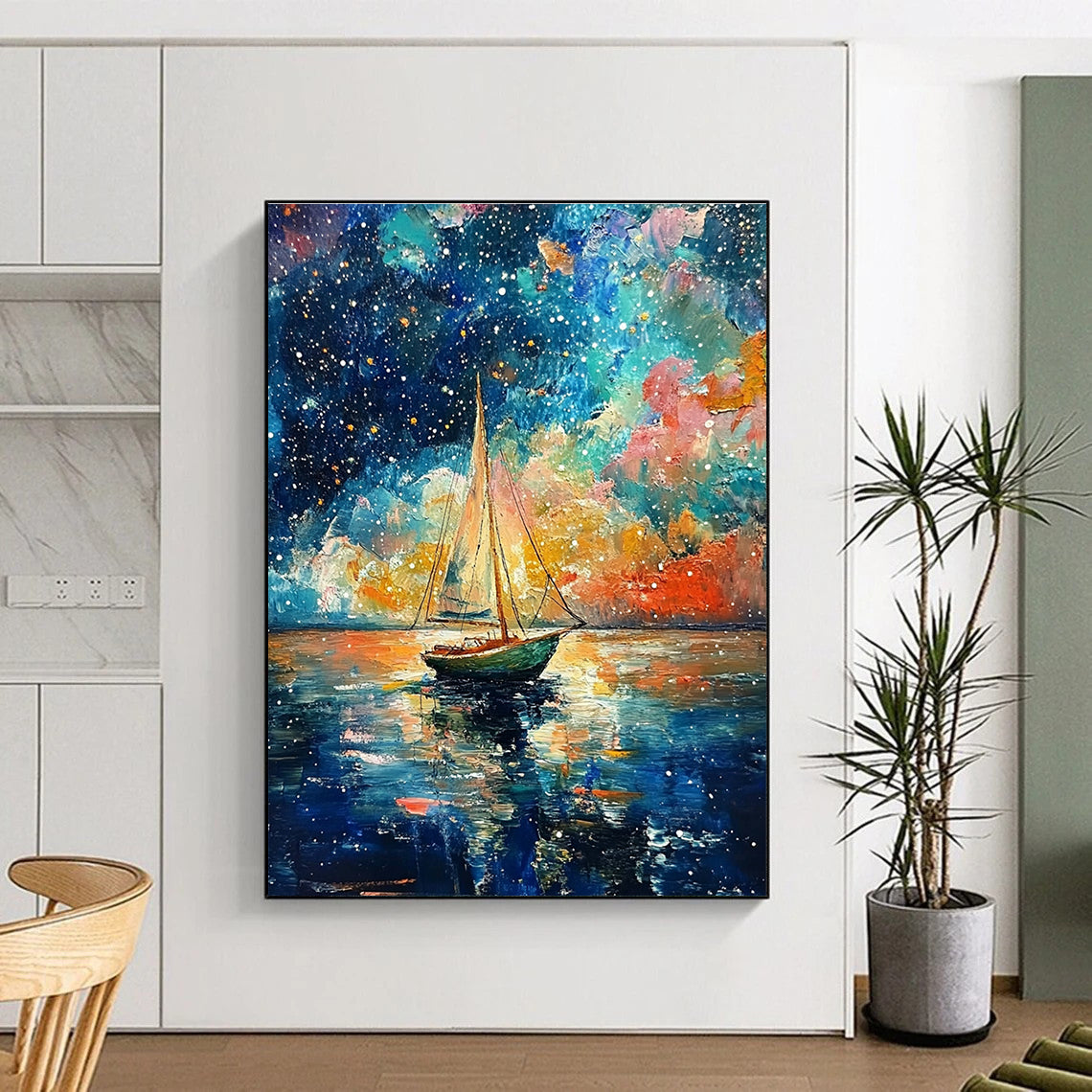 Starry Night Sailboat for Dreamy Guest Room & Cosmic - Themed Bar STSC1199