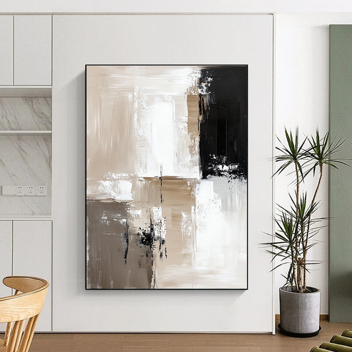 Beige and Black Geometric Abstract for Minimalist Office & Contemporary Art Space STSC411