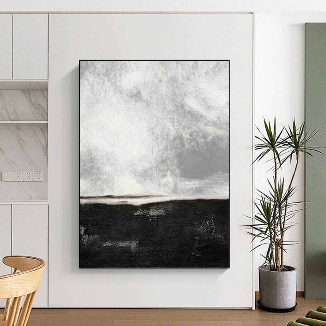 Monochrome Abstract Sea Art for Coastal Home Bedroom & Art - Themed Lounge DLZ2062