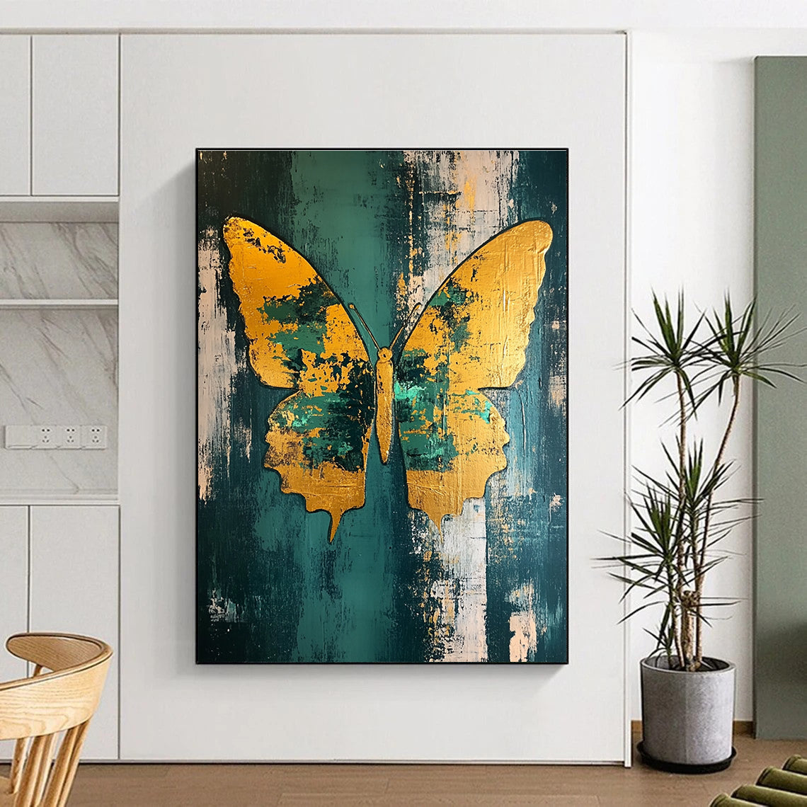 Golden Butterfly on Green for Bohemian Living Room & Nature - Inspired Café STSC280