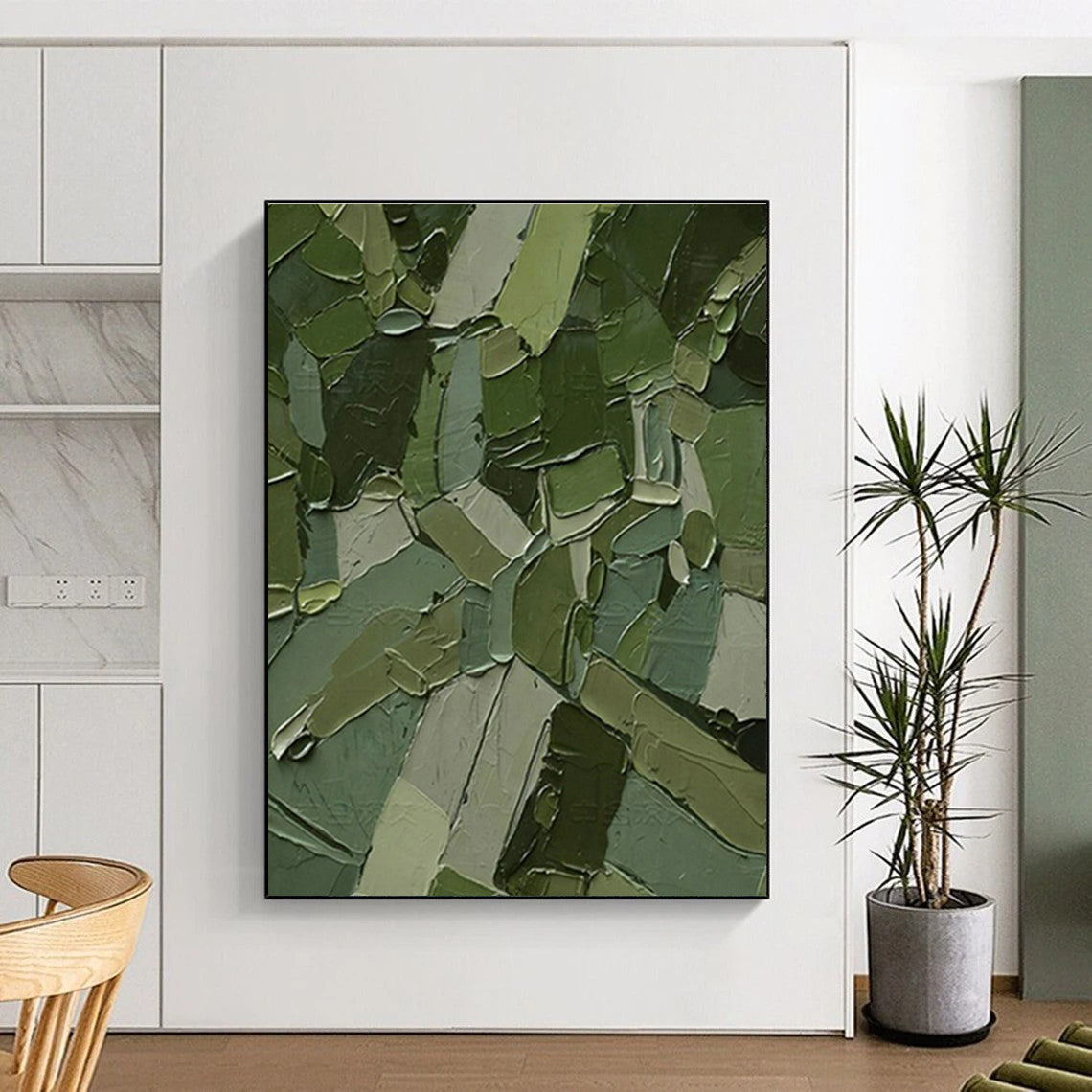 Dark Green Patchwork Abstract Art for Modern Office & Eco - Friendly Café DLZ1218