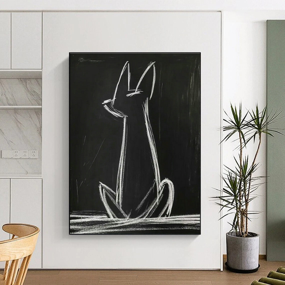 Chalk - Drawn Cat on Blackboard Art for School Classroom & Playful Office DLZ0682