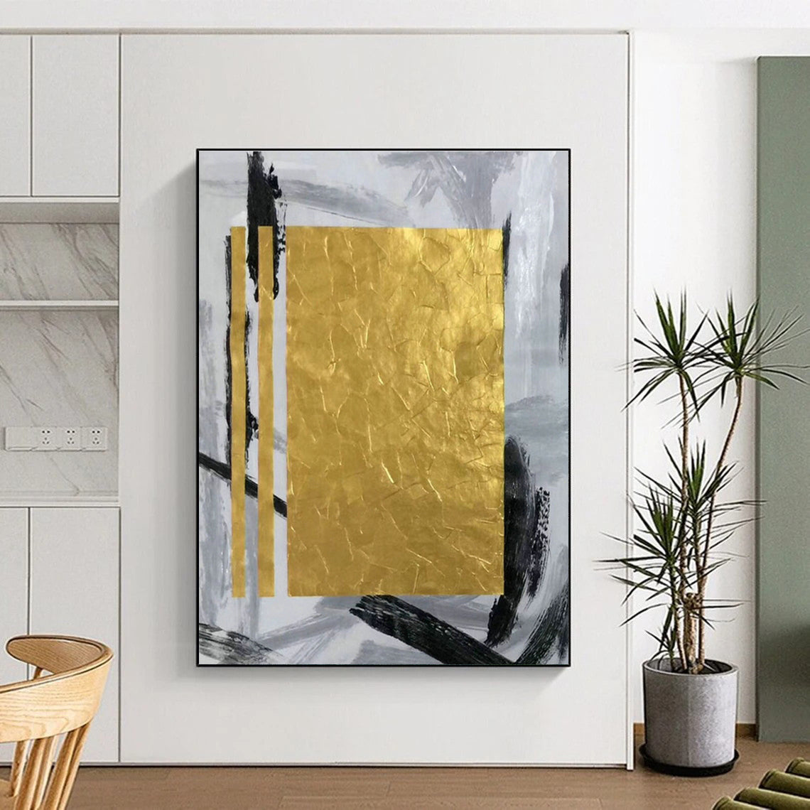 Gold Foil Grey - Black Abstract Art for Living Room & Office DLZ0467