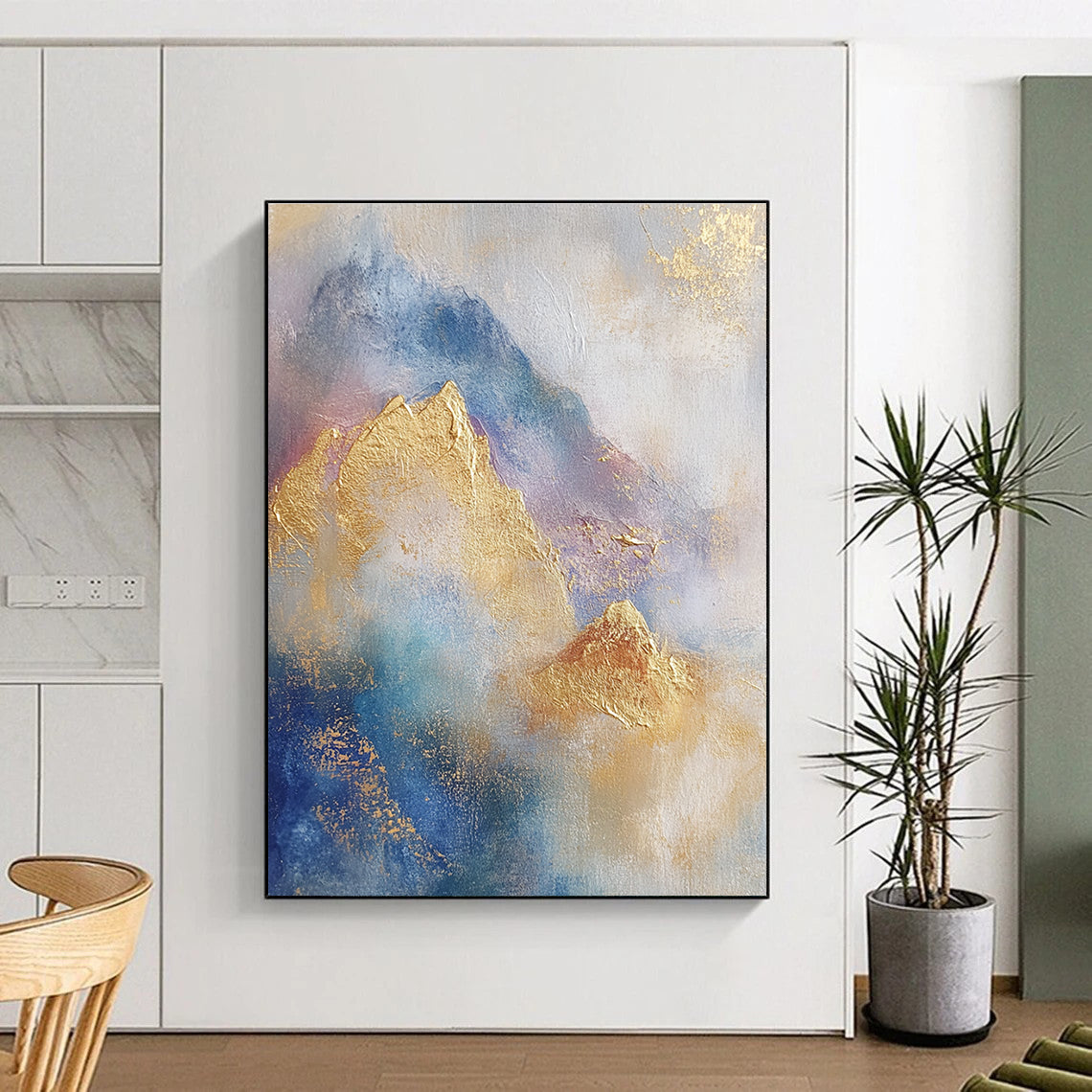 Gold and Blue Abstract Mountains for Luxury Ski Lodge & Elegant Home Library STSC446