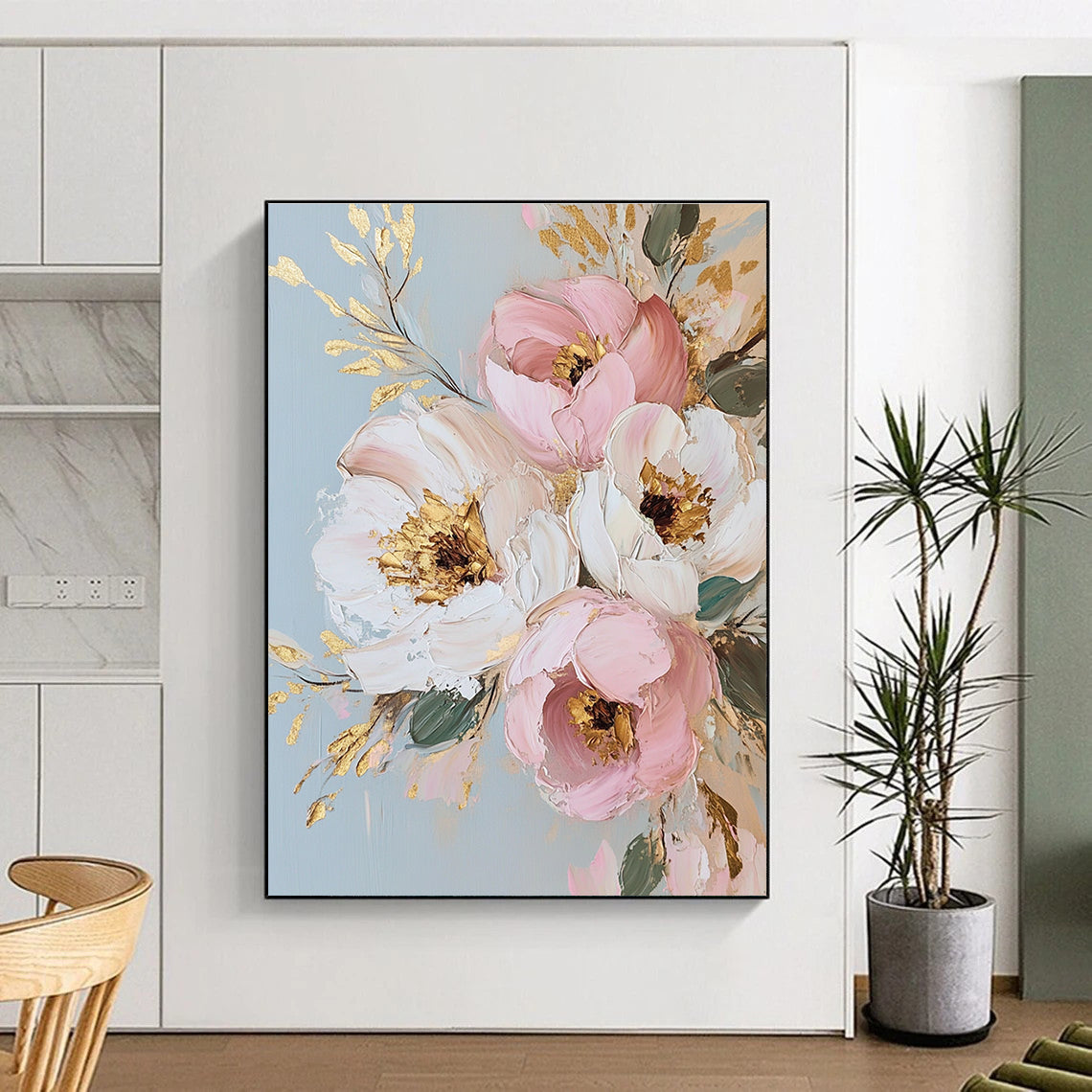 Floral Bouquet with Gold Accents Art for Luxury Home Dining Room & Elegant Bridal Suite STSC1375