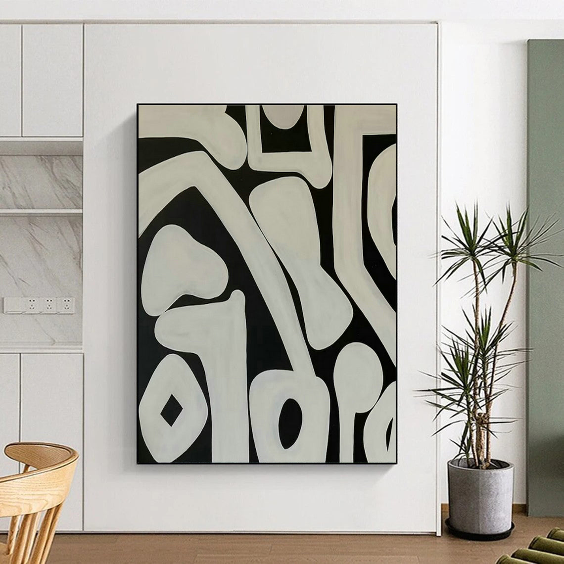 Black - White Patterned Abstract Art for Urban Art Café & Mid - Century Modern Home DLZ1886
