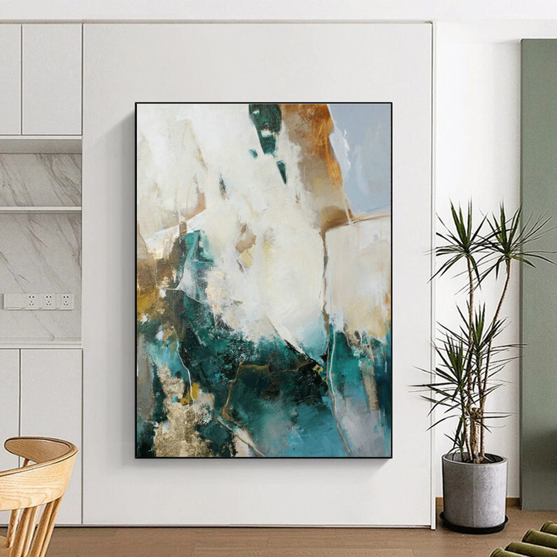 Teal & Gold Abstract Art for Luxury Hotel Lobby & Modern Home Office DLZ1020