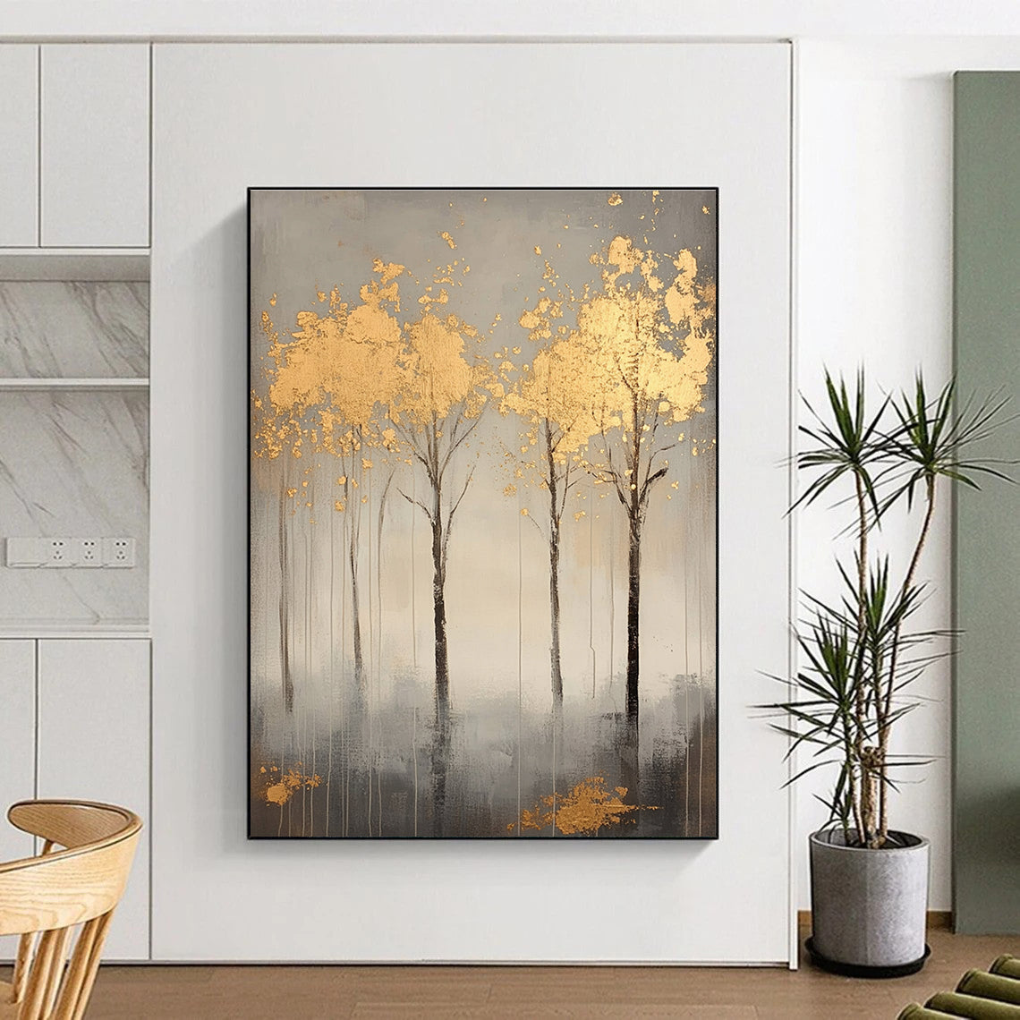 Golden Trees on Grey for Elegant Dining Room & Art - Loving Office STSC1174